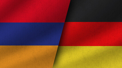 Germany and Armenia Realistic Two Flags Together, 3D Illustration