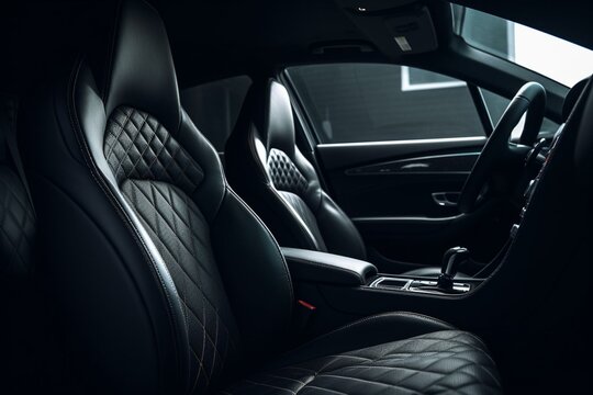 Black interior car with fabric seat cover. Generative AI