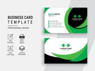 Gym and Fitness Business Card Design Template. Professional Sports Trainer vector Card