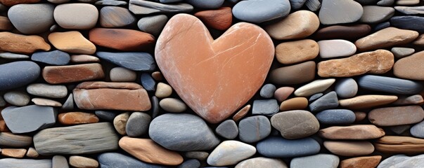 Heart shaped stone on the background of colored pebbles. Valentine's day concept