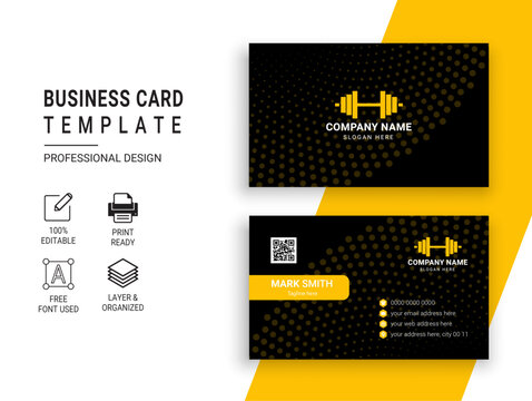 Gym and Fitness Business Card Design Template. Professional Sports Trainer vector Card
