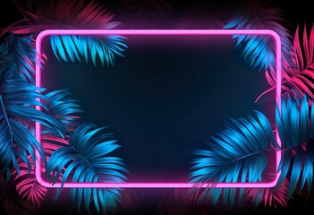 Tropical Leaves Illuminated with Blue and Green - Powered by Adobe