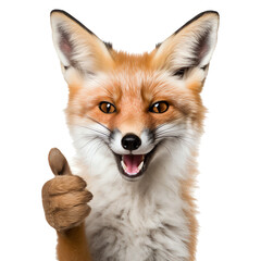 Funny laughing fox thumbs up portrait isolated - Generative AI