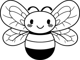 Bee vector illustration. Black and white outline Bee coloring book or page for children