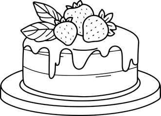 Cake vector illustration. Black and white outline Cake coloring book or page for children