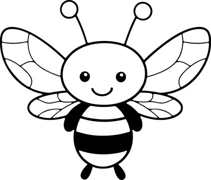 Bee vector illustration. Black and white outline Bee coloring book or page for children