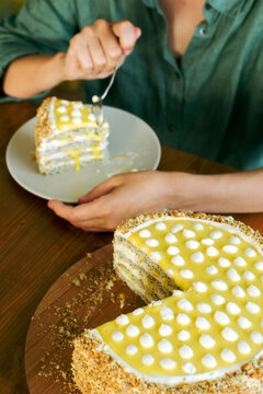 A young girl tries a homemade lemon pie 