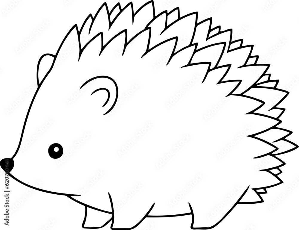 Wall mural Hedgehog vector illustration. Black and white outline Hedgehog coloring book or page for children