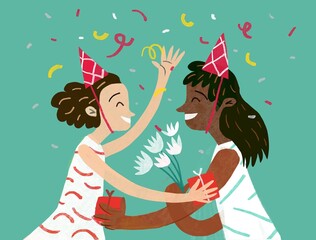  Lesbians anniversary huggs with flowers