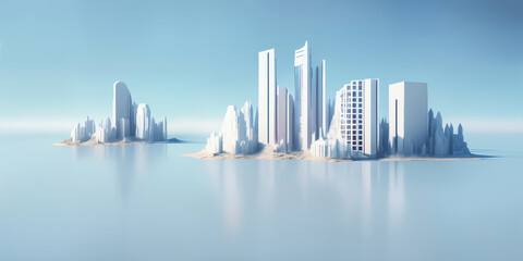 Modern City 3D render view. Minimalist modern architecture 