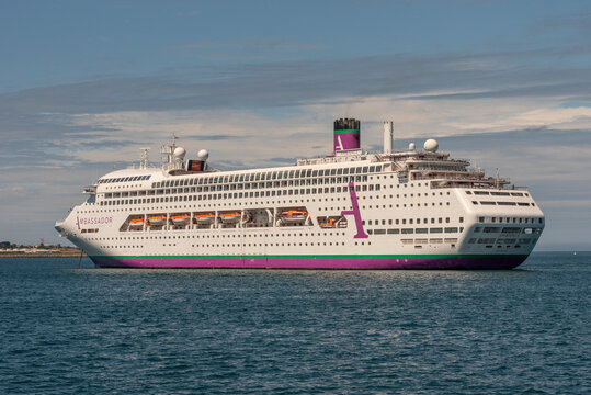 St Peter Port, Guernsey, Channel Islands. 11 June 2023. Cruise ship at anchor off Guernsey, Channel Islands.