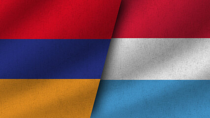 Luxembourg and Armenia Realistic Two Flags Together, 3D Illustration