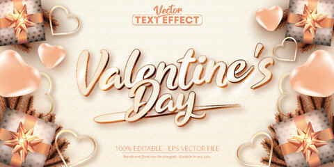 Valentine's day text, rose gold color style editable text effect