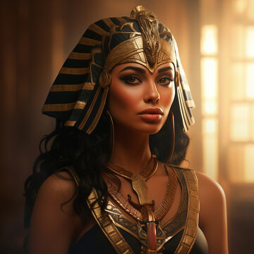 portrait of an Egyptian goddess wearing a headdress