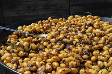 big pan with potatoes