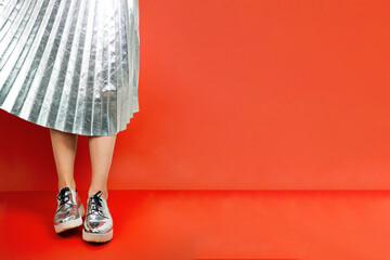 Silver and sparkly party dress and lace-up shoes 