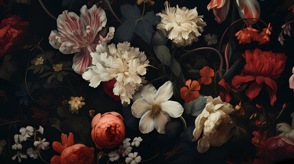 Earth tone flowers on a dark background