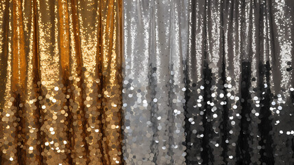 Gold and silver sequin curtain background - obrazy, fototapety, plakaty