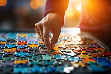A Hand Placing a Puzzle Piece