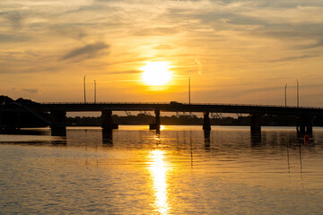 Fototapeta na wymiar The Granby Street Bridge Seen from the Lafayette River at Sunset in Norfolk Virginia
