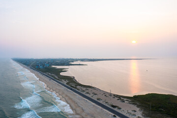 Aerial View of Cape Hatteras Seashore Looking Towards Hatteras Village in North Carolina