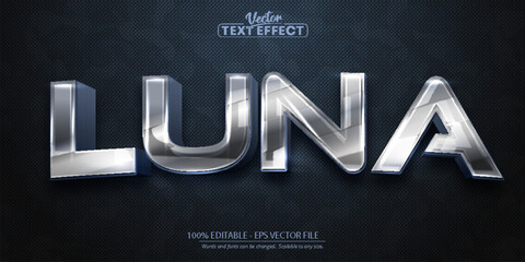 Luna text, shiny silver color style editable text effect
