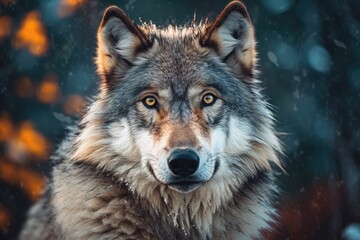 close up of a wolf in the forest
