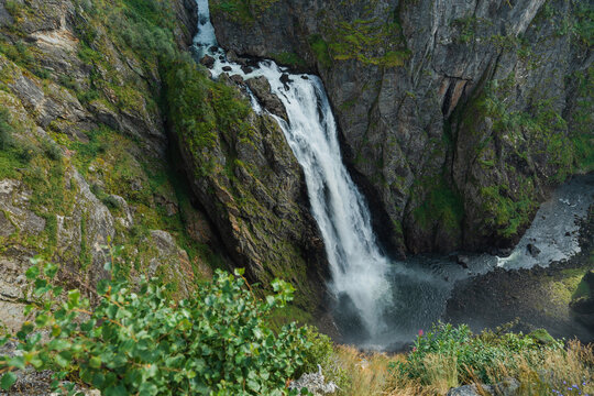 Impressive waterfall in Norwegian mountains 