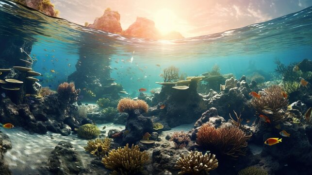 scene tropical seabed with reef