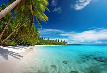 Tropical beach panorama on Fakarava French Polynes