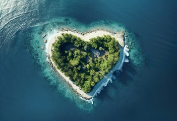 Tropical Island in the Shape of a Love Heart