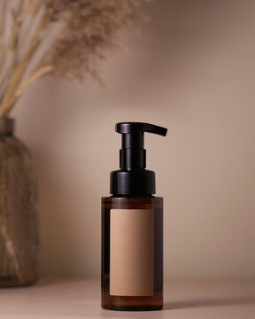 brown bottle with cosmetic product