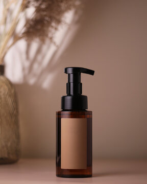 brown bottle with cosmetic product