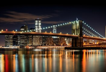Fototapeta na wymiar Brooklyn Bridge at night New York City USA