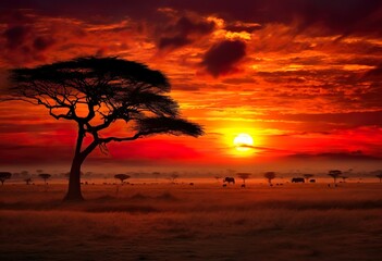 Beautiful sunrise in the Maasai Mara Kenya
