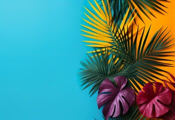 Fototapeta na wymiar Tropical bright colorful background with exotic