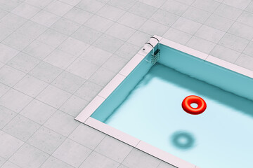 A pool with a red float on the water