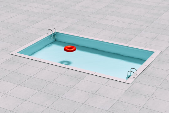 A pool with a red float on the water