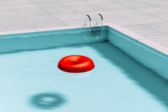 A pool with a red float on the water