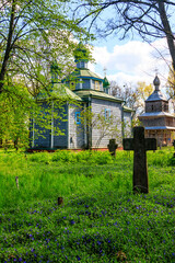 Old wooden church in Open air Museum of Folk Architecture and Folkways of Middle Naddnipryanschina in Pereyaslav, Ukraine