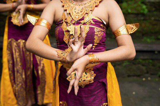 Close Up Traditional Bali Dancers Performing Outdoors