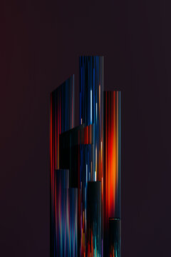 Background of buildings at night with colored lines