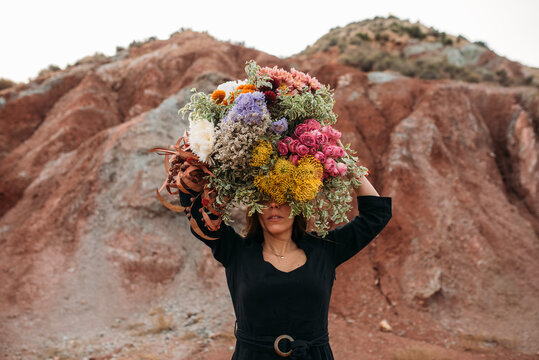 Girl and big bouquet
