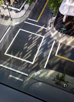 Boston City Neighborhood Overhead View Down On Street Intersection
