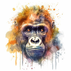 Splash watercolor monkey illustration - generative AI, AI generated