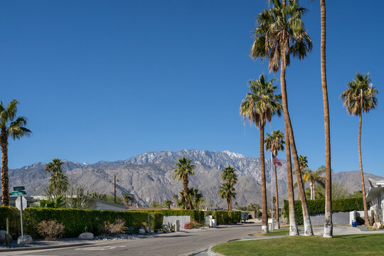 Palm Springs Streetscape with mountain range 