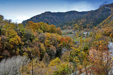 Valle Maira, Piedmont, Italy - Panoramic view in autumn season.