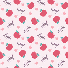 Cute Apple Fruit seamless pattern with word label