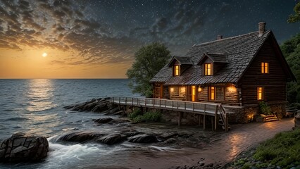 Landscape with a house by the water