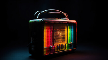 Illustrated Retro Radio in Rainbow Colors, Vintage Rainbow Vibes
